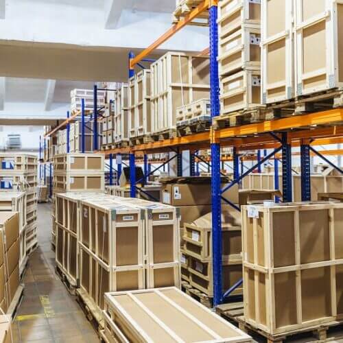 A warehouse full of wooden crates