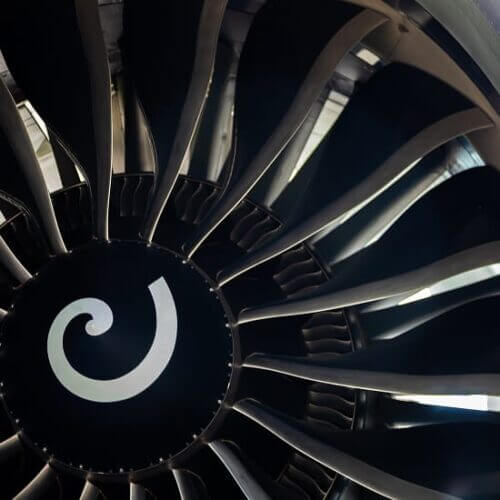 Closeup of a jet engine turbine