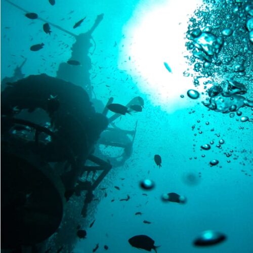Underwater machinery with light filtering from above