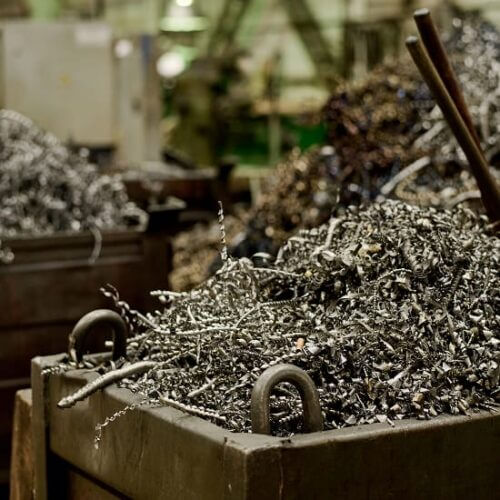 Bins of recycled metal shavings