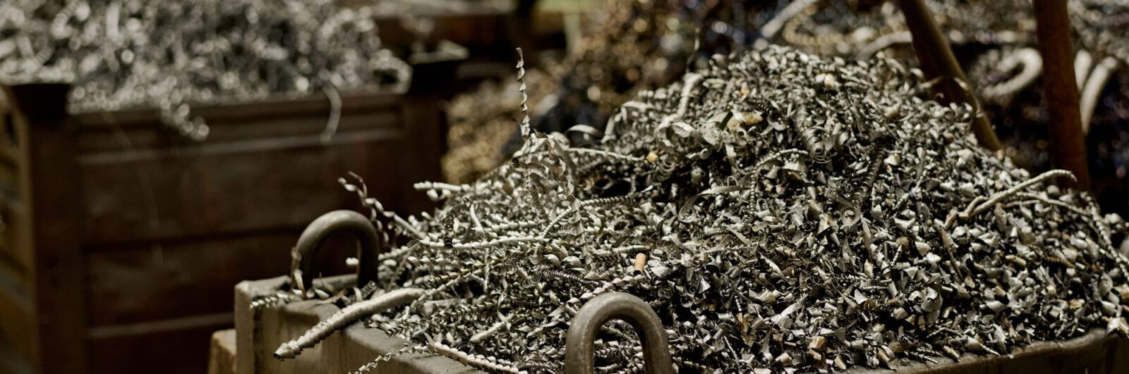 Bins of recycled metal shavings